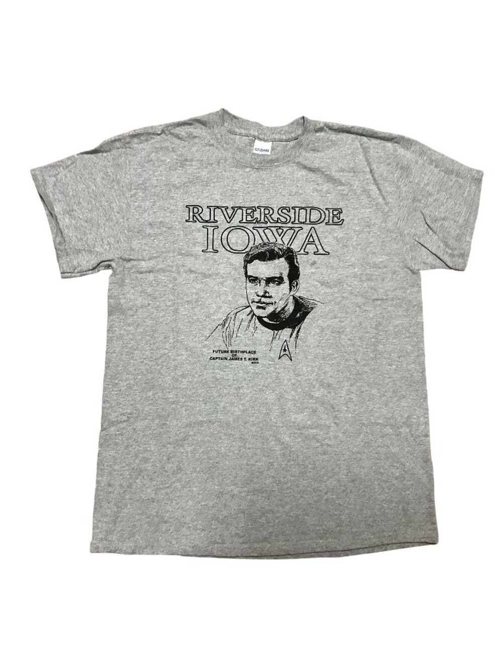 Star Trek Captain T-Shirt Sz M Gray Birthplace Riverside Iowa Short Sleeve Mens